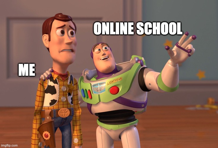 X, X Everywhere | ONLINE SCHOOL; ME | image tagged in memes,x x everywhere | made w/ Imgflip meme maker