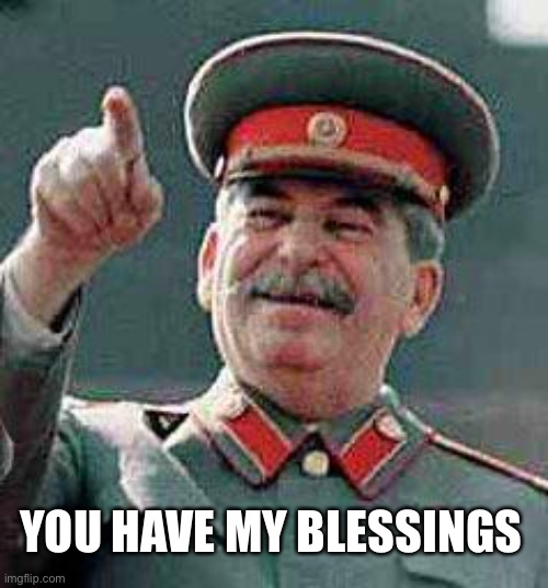 Stalin says | YOU HAVE MY BLESSINGS | image tagged in stalin says | made w/ Imgflip meme maker