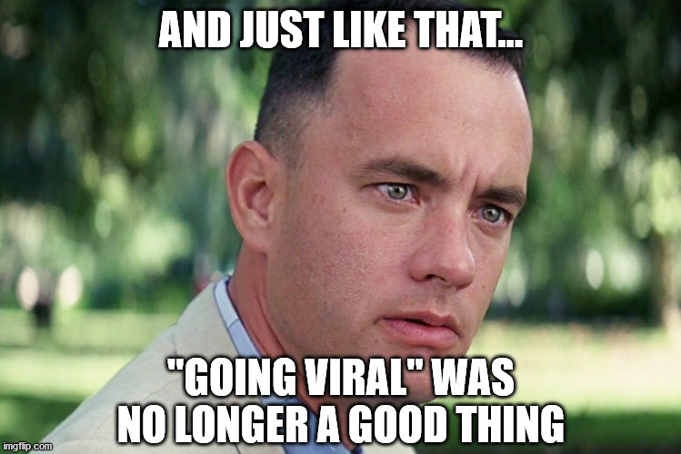 And Just Like That | AND JUST LIKE THAT... "GOING VIRAL" WAS NO LONGER A GOOD THING | image tagged in memes,and just like that | made w/ Imgflip meme maker