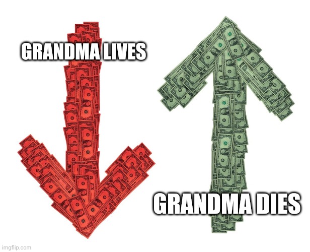 Coronavirus economics | GRANDMA LIVES; GRANDMA DIES | image tagged in munny | made w/ Imgflip meme maker