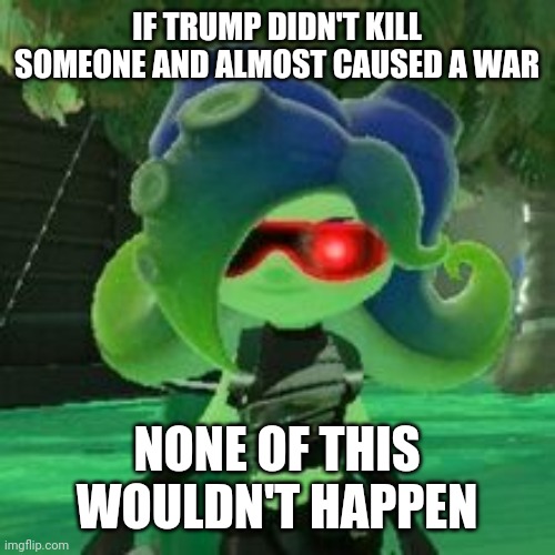 Sanitized Octoling | IF TRUMP DIDN'T KILL SOMEONE AND ALMOST CAUSED A WAR NONE OF THIS WOULDN'T HAPPEN | image tagged in sanitized octoling | made w/ Imgflip meme maker