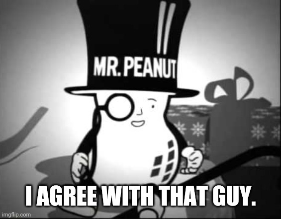 Classic Baby Mr Peanut | I AGREE WITH THAT GUY. | image tagged in classic baby mr peanut | made w/ Imgflip meme maker