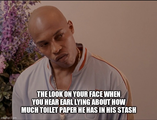 THE LOOK ON YOUR FACE WHEN YOU HEAR EARL LYING ABOUT HOW MUCH TOILET PAPER HE HAS IN HIS STASH | image tagged in hip hop | made w/ Imgflip meme maker