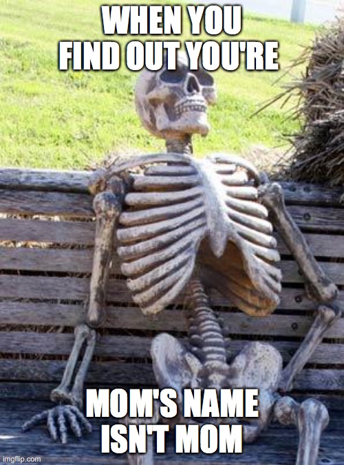 Waiting Skeleton | WHEN YOU FIND OUT YOU'RE; MOM'S NAME ISN'T MOM | image tagged in memes,waiting skeleton | made w/ Imgflip meme maker