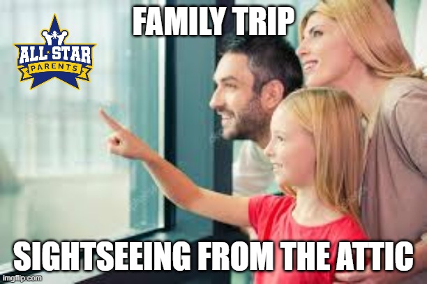 FAMILY TRIP; SIGHTSEEING FROM THE ATTIC | image tagged in quarantine,funny | made w/ Imgflip meme maker