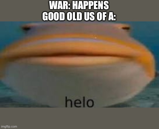 When a war happens, Good old US of A will interfere! | WAR: HAPPENS
GOOD OLD US OF A: | image tagged in helo | made w/ Imgflip meme maker