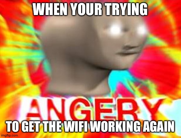 Surreal Angery | WHEN YOUR TRYING; TO GET THE WIFI WORKING AGAIN | image tagged in surreal angery | made w/ Imgflip meme maker