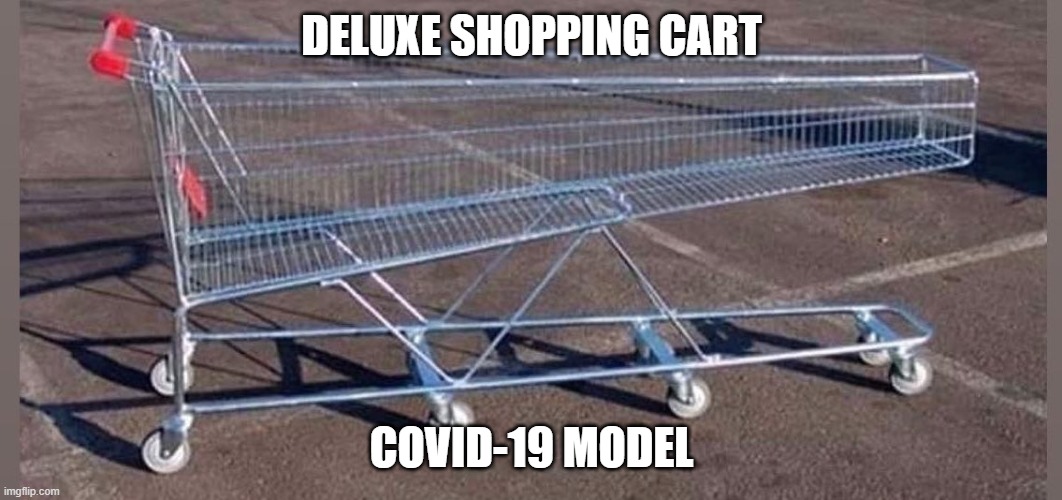 Covid 19 shopping cart | DELUXE SHOPPING CART; COVID-19 MODEL | image tagged in big shopping cart,coronavirus,shopping cart,shopping,covid-19,covid | made w/ Imgflip meme maker