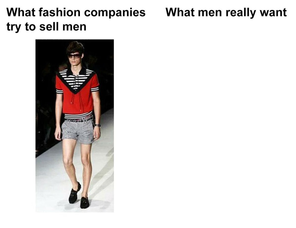 What fashion companies try to sell men vs. what men really want Blank Meme Template
