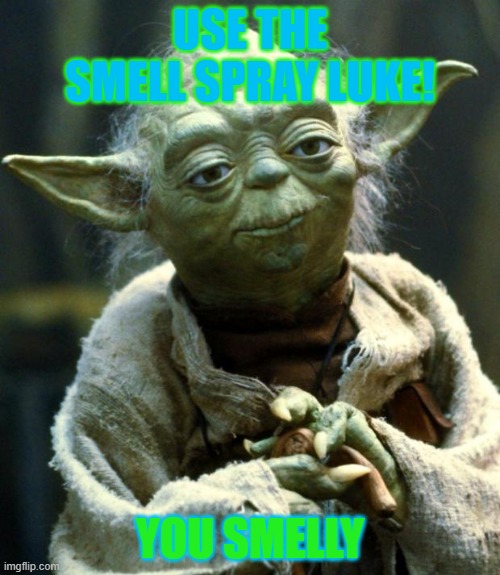 Star Wars Yoda | USE THE SMELL SPRAY LUKE! YOU SMELLY | image tagged in memes,star wars yoda | made w/ Imgflip meme maker