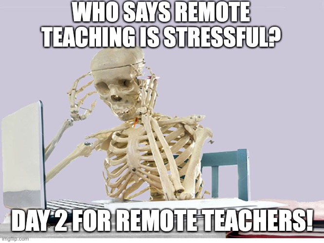 Remote_teachers_be_like | WHO SAYS REMOTE TEACHING IS STRESSFUL? DAY 2 FOR REMOTE TEACHERS! | image tagged in remote_teachers_be_like | made w/ Imgflip meme maker