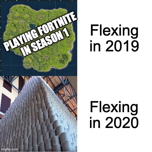 Coronavirus VI | Flexing in 2019; PLAYING FORTNITE IN SEASON 1; Flexing in 2020 | image tagged in memes,drake hotline bling,coronavirus,toilet paper,fortnite | made w/ Imgflip meme maker