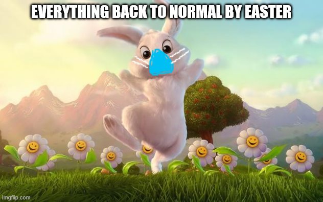 Easter-Bunny Defense | EVERYTHING BACK TO NORMAL BY EASTER | image tagged in easter-bunny defense | made w/ Imgflip meme maker