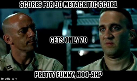 SCORES FOR 90 METACRITIC SCORE PRETTY FUNNY, HOO-AH? GETS ONLY 79 | image tagged in blackhawk | made w/ Imgflip meme maker