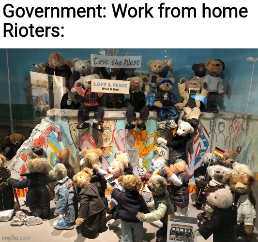Work from home | Government: Work from home
Rioters: | image tagged in memes,coronavirus,work from home,funny,funny memes | made w/ Imgflip meme maker
