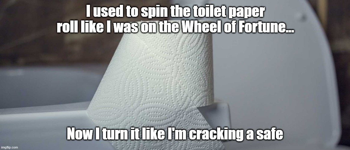 I used to spin the toilet paper roll like I was on the Wheel of Fortune... Now I turn it like I'm cracking a safe | image tagged in toilet paper | made w/ Imgflip meme maker