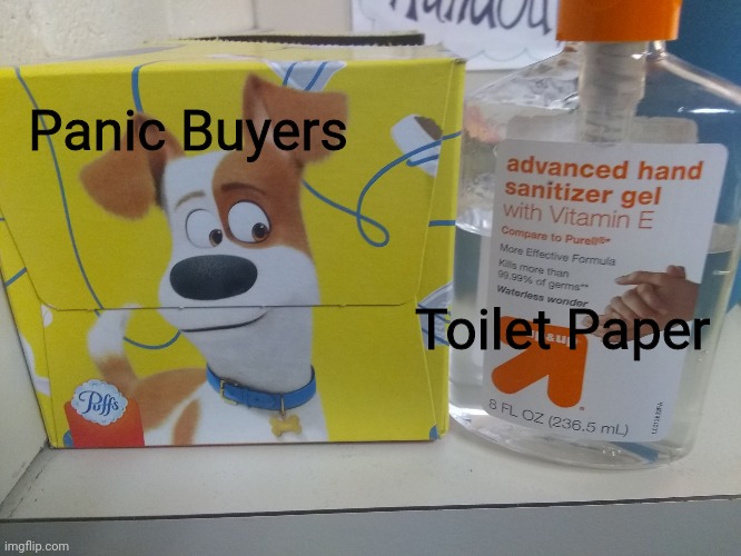 Obsessed Dog | Panic Buyers; Toilet Paper | image tagged in obsessed dog | made w/ Imgflip meme maker