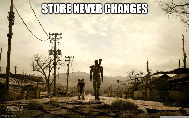 Fallout 3 | STORE NEVER CHANGES | image tagged in fallout 3 | made w/ Imgflip meme maker