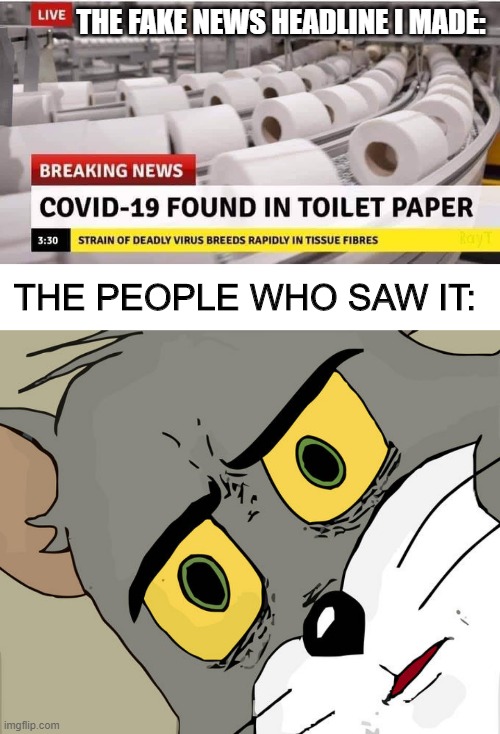 Killer Wipes | THE FAKE NEWS HEADLINE I MADE:; THE PEOPLE WHO SAW IT: | image tagged in memes,unsettled tom | made w/ Imgflip meme maker