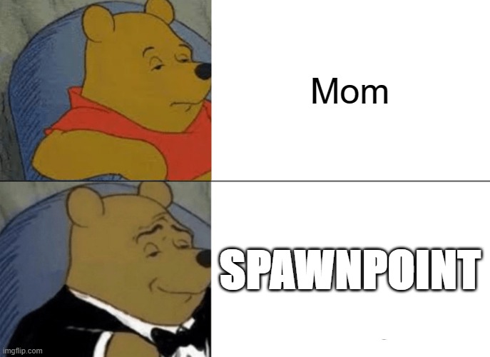 Tuxedo Winnie The Pooh Meme | Mom; SPAWNPOINT | image tagged in memes,tuxedo winnie the pooh | made w/ Imgflip meme maker