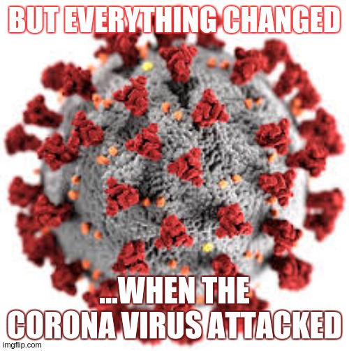 Corona virus | BUT EVERYTHING CHANGED; ...WHEN THE CORONA VIRUS ATTACKED | image tagged in corona virus,coronavirus,virus | made w/ Imgflip meme maker