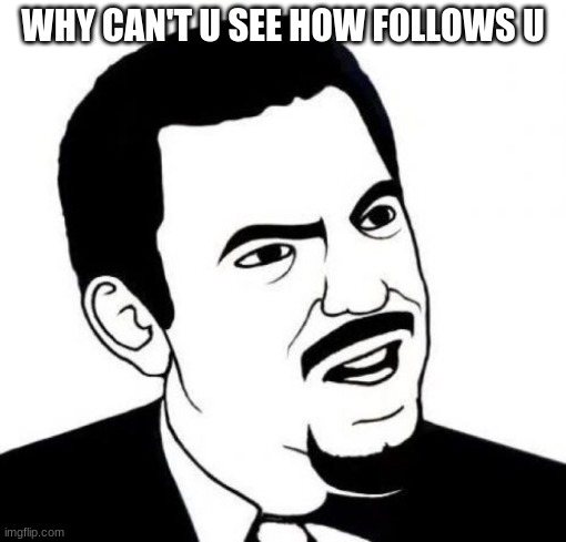 why? | WHY CAN'T U SEE HOW FOLLOWS U | image tagged in memes,seriously face | made w/ Imgflip meme maker