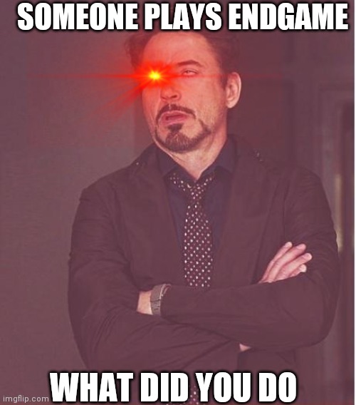 Face You Make Robert Downey Jr | SOMEONE PLAYS ENDGAME; WHAT DID YOU DO | image tagged in memes,face you make robert downey jr | made w/ Imgflip meme maker