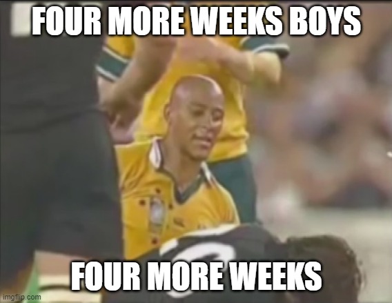 FOUR MORE WEEKS BOYS; FOUR MORE WEEKS | image tagged in coronavirus | made w/ Imgflip meme maker