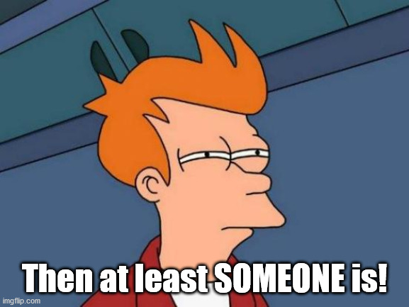 Futurama Fry Meme | Then at least SOMEONE is! | image tagged in memes,futurama fry | made w/ Imgflip meme maker
