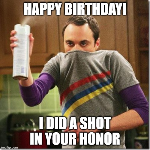 air freshener sheldon cooper | HAPPY BIRTHDAY! I DID A SHOT IN YOUR HONOR | image tagged in air freshener sheldon cooper | made w/ Imgflip meme maker