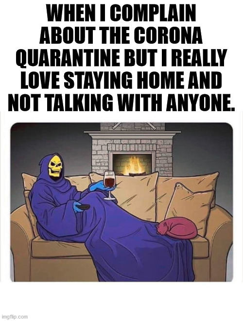 Quarantine is not ad for me actually. | WHEN I COMPLAIN ABOUT THE CORONA QUARANTINE BUT I REALLY LOVE STAYING HOME AND NOT TALKING WITH ANYONE. | image tagged in corona virus,quarantine,home alone | made w/ Imgflip meme maker