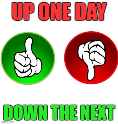 UP ONE DAY; DOWN THE NEXT | image tagged in up and down | made w/ Imgflip meme maker