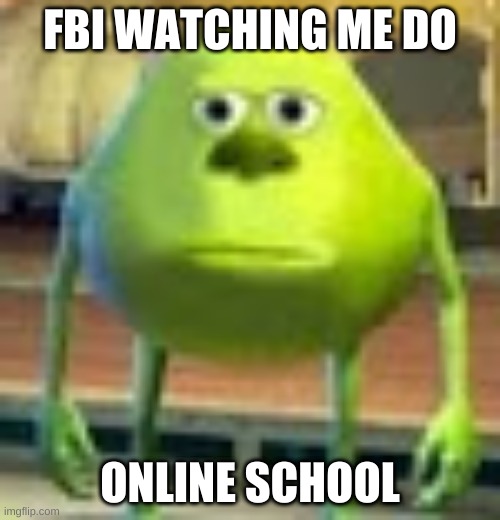 Sully Wazowski | FBI WATCHING ME DO; ONLINE SCHOOL | image tagged in sully wazowski | made w/ Imgflip meme maker