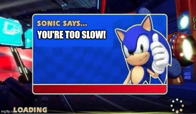 Sonic Says | YOU'RE TOO SLOW! | image tagged in sonic says | made w/ Imgflip meme maker