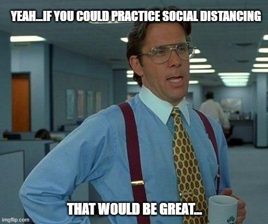 That Would Be Great | YEAH...IF YOU COULD PRACTICE SOCIAL DISTANCING; THAT WOULD BE GREAT... | image tagged in memes,that would be great | made w/ Imgflip meme maker