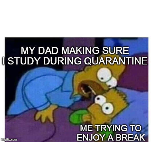 simpsons | MY DAD MAKING SURE I STUDY DURING QUARANTINE; ME TRYING TO ENJOY A BREAK | image tagged in simpsons | made w/ Imgflip meme maker