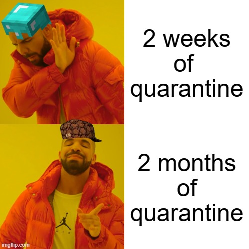 Drake Hotline Bling Meme | 2 weeks of  quarantine; 2 months of quarantine | image tagged in memes,drake hotline bling | made w/ Imgflip meme maker