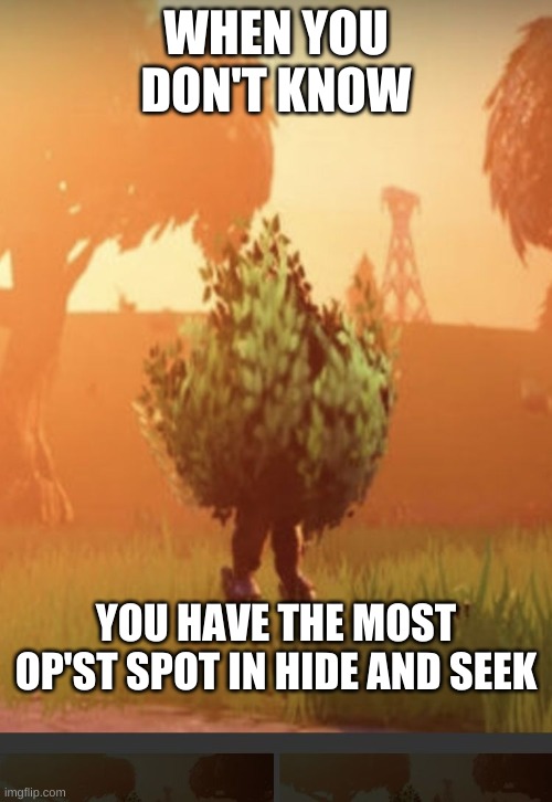 Fortnite bush | WHEN YOU DON'T KNOW; YOU HAVE THE MOST OP'ST SPOT IN HIDE AND SEEK | image tagged in fortnite bush | made w/ Imgflip meme maker