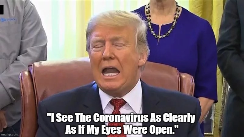 "Trump Sees The Coronavirus As Clearly As If..." | "I See The Coronavirus As Clearly 
As If My Eyes Were Open." | image tagged in coronavirus,covid-19,trump and fauci | made w/ Imgflip meme maker