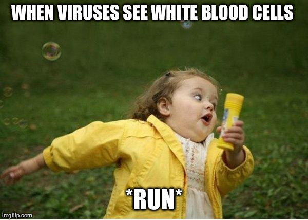 Chubby Bubbles Girl Meme | WHEN VIRUSES SEE WHITE BLOOD CELLS; *RUN* | image tagged in memes,chubby bubbles girl | made w/ Imgflip meme maker