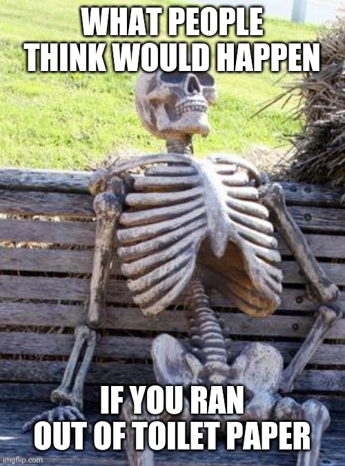 Waiting Skeleton Meme | WHAT PEOPLE THINK WOULD HAPPEN; IF YOU RAN OUT OF TOILET PAPER | image tagged in memes,waiting skeleton | made w/ Imgflip meme maker