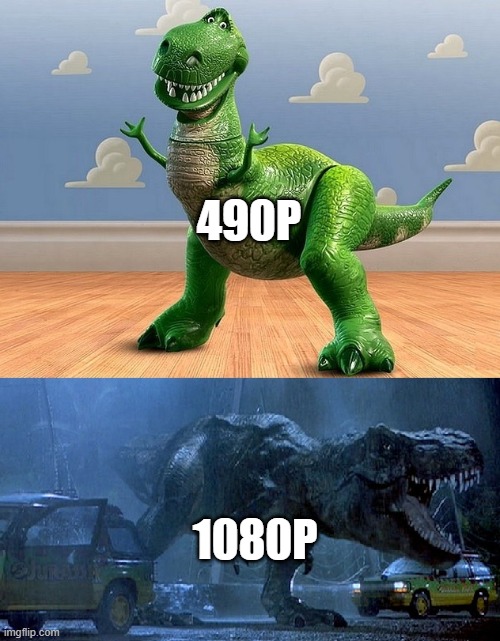 Jurassic Park Toy Story T-Rex | 490P; 1080P | image tagged in jurassic park toy story t-rex | made w/ Imgflip meme maker