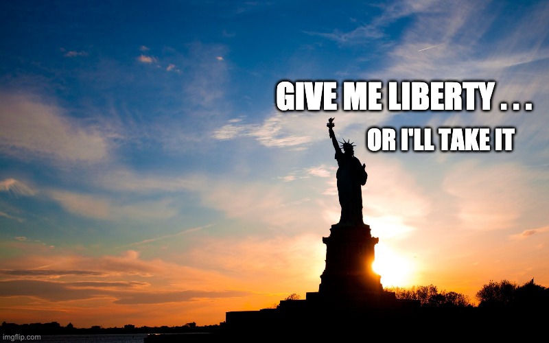 Give Me Liberty | GIVE ME LIBERTY . . . OR I'LL TAKE IT | image tagged in liberty | made w/ Imgflip meme maker