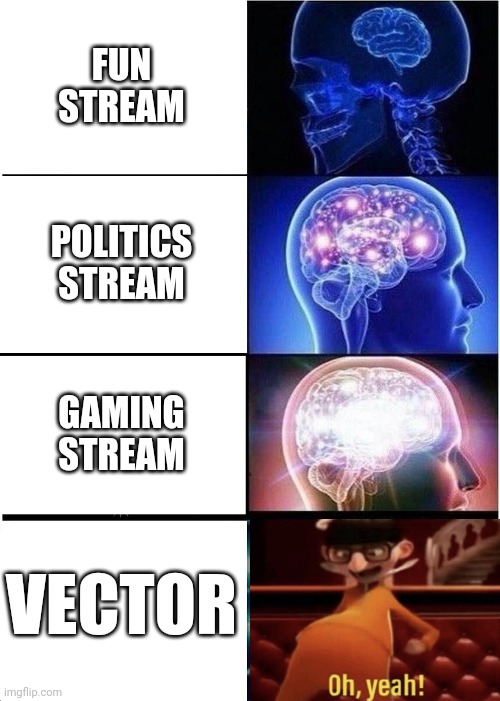 Expanding Brain | FUN STREAM; POLITICS STREAM; GAMING STREAM; VECTOR | image tagged in memes,expanding brain,vector,streams | made w/ Imgflip meme maker