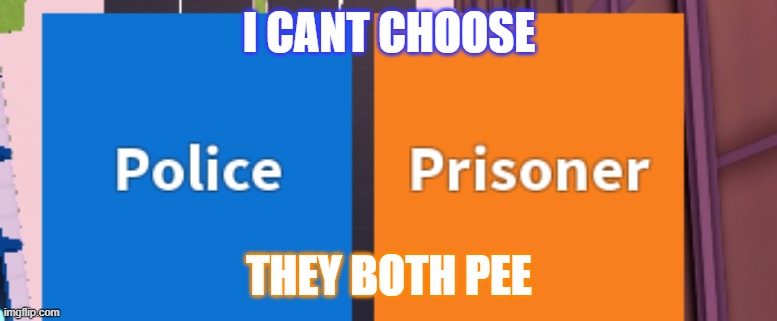 I CANT CHOOSE; THEY BOTH PEE | image tagged in jailbreak,p or p,choose wisely | made w/ Imgflip meme maker
