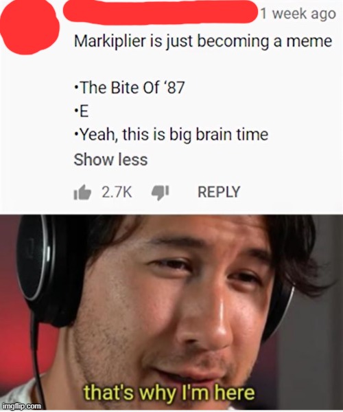 No, no, he's got a point. | image tagged in that's why i'm here markiplier,e,markiplier,yeah this is big brain time,fnaf,gamers | made w/ Imgflip meme maker