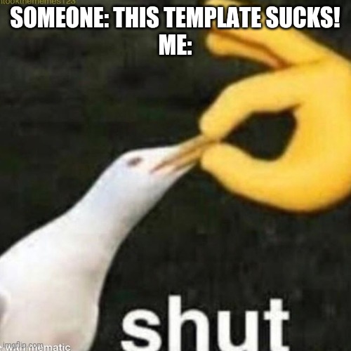 Shut Gull | SOMEONE: THIS TEMPLATE SUCKS!
ME: | image tagged in shut gull | made w/ Imgflip meme maker