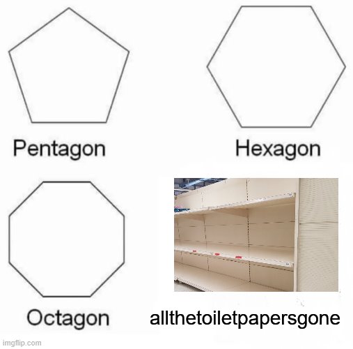 Pentagon Hexagon Octagon Meme | allthetoiletpapersgone | image tagged in memes,pentagon hexagon octagon | made w/ Imgflip meme maker