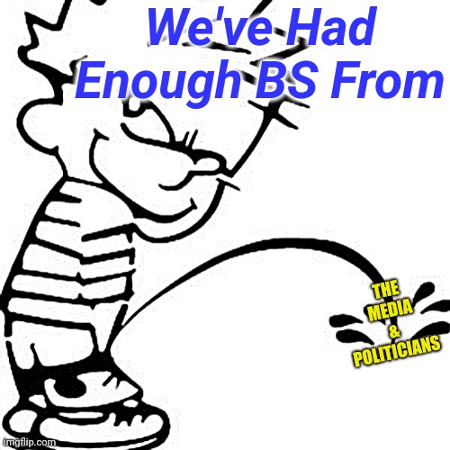 piss on you | We've Had Enough BS From; THE
MEDIA &
POLITICIANS | image tagged in piss on you | made w/ Imgflip meme maker
