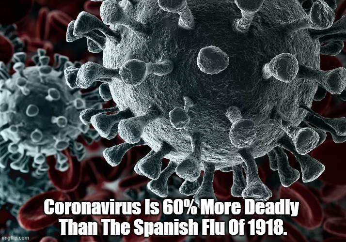 Coronavirus Is 60% More Deadly 
Than The Spanish Flu Of 1918. | made w/ Imgflip meme maker